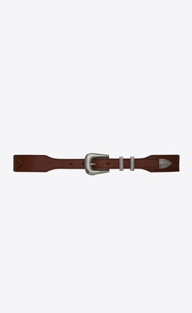 Folk double-loop belt in dark brown leather